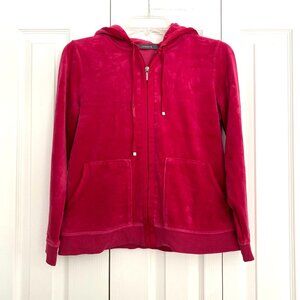 Y2K Liz Claiborne Velvet Velour Hoodie Zip Up Jacket Satin Trim Red Size S